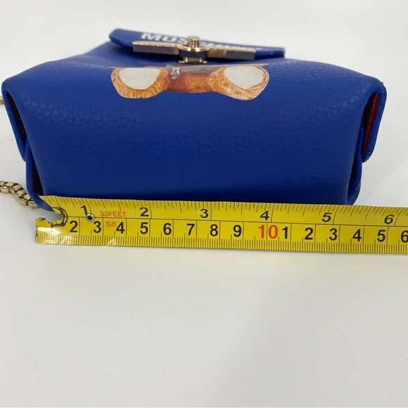 Women’s Royal Blue Teddy Bear Bag with Gold Chain - Picture 5 of 7